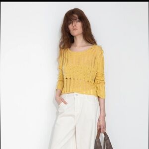 CUBIC Beaded Hollow-Out Knit Top With Flare Sleeves